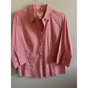 Talbots Button Down Shirt Women's Size L Pink 3/4 sleeve